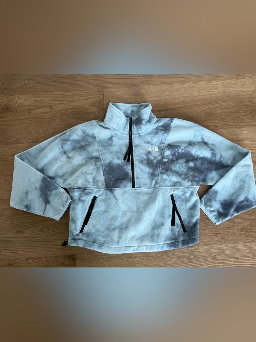 The North Face Womens Tie Dye Fleece Quarter Zip Pullover Light Blue Gray Medium